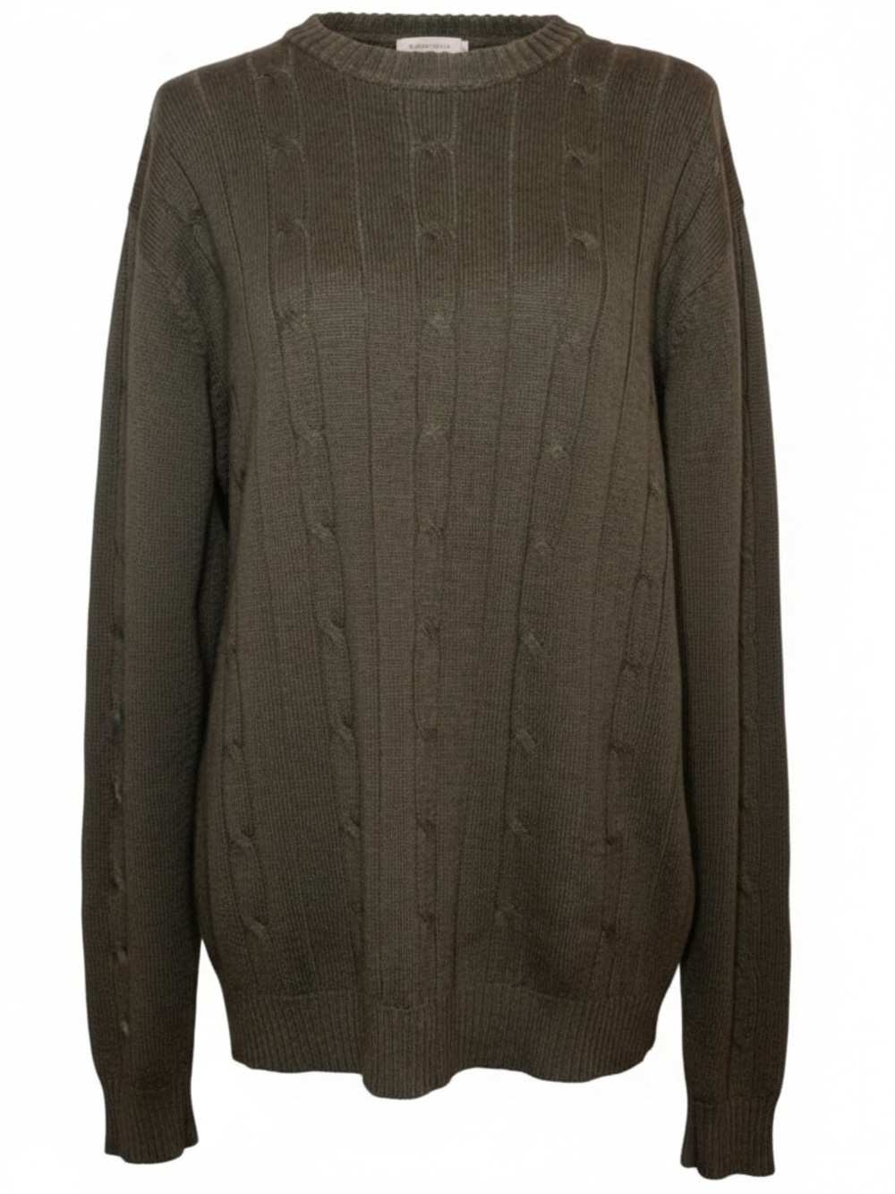 OSCAR DE LA RENTA Cable Knit Crewneck Sweater Cozy Warm Olive Green Size XL
